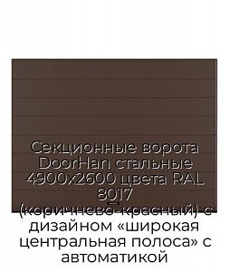 Секционные ворота DoorHan стальные 4900х2600 цвета RAL 8017 (коричнево-красный) с дизайном «широкая центральная полоса» с автоматикой preview 1