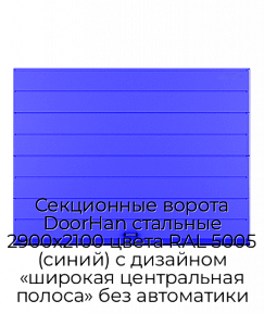 Секционные ворота DoorHan стальные 2900х2100 цвета RAL 5005 (синий) с дизайном «широкая центральная полоса» без автоматики