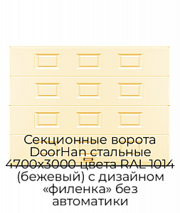 Секционные ворота DoorHan стальные 4700х3000 цвета RAL 1014 (бежевый) с дизайном «филенка» без автоматики preview 1