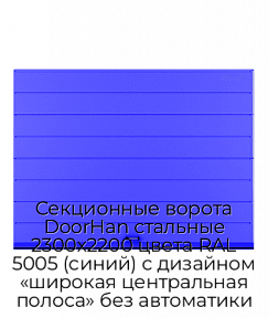 Секционные ворота DoorHan стальные 2300х2200 цвета RAL 5005 (синий) с дизайном «широкая центральная полоса» без автоматики