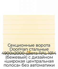 Секционные ворота DoorHan стальные 4900х2000 цвета RAL 1014 (бежевый) с дизайном «широкая центральная полоса» без автоматики