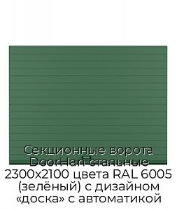 Секционные ворота DoorHan стальные 2300х2100 цвета RAL 6005 (зелёный) с дизайном «доска» с автоматикой preview 1