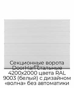 Секционные ворота DoorHan стальные 4200х2000 цвета RAL 9003 (белый) с дизайном «волна» без автоматики