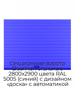 Секционные ворота DoorHan стальные 2800х2900 цвета RAL 5005 (синий) с дизайном «доска» с автоматикой