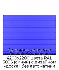 Секционные ворота DoorHan стальные 4200х2200 цвета RAL 5005 (синий) с дизайном «доска» без автоматики