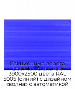 Секционные ворота DoorHan стальные 3900х2500 цвета RAL 5005 (синий) с дизайном «волна» с автоматикой