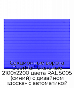 Секционные ворота DoorHan стальные 2100х2200 цвета RAL 5005 (синий) с дизайном «доска» с автоматикой preview 1