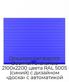 Секционные ворота DoorHan стальные 2100х2200 цвета RAL 5005 (синий) с дизайном «доска» с автоматикой