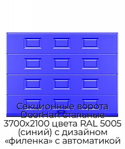 Секционные ворота DoorHan стальные 3700х2100 цвета RAL 5005 (синий) с дизайном «филенка» с автоматикой preview 1