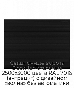 Секционные ворота DoorHan стальные 2500х3000 цвета RAL 7016 (антрацит) с дизайном «волна» без автоматики