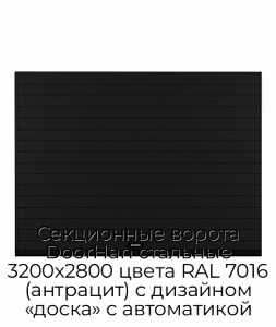 Секционные ворота DoorHan стальные 3200х2800 цвета RAL 7016 (антрацит) с дизайном «доска» с автоматикой preview 1