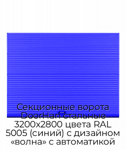 Секционные ворота DoorHan стальные 3200х2800 цвета RAL 5005 (синий) с дизайном «волна» с автоматикой preview 1