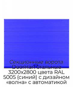 Секционные ворота DoorHan стальные 3200х2800 цвета RAL 5005 (синий) с дизайном «волна» с автоматикой