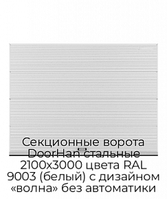 Секционные ворота DoorHan стальные 2100х3000 цвета RAL 9003 (белый) с дизайном «волна» без автоматики