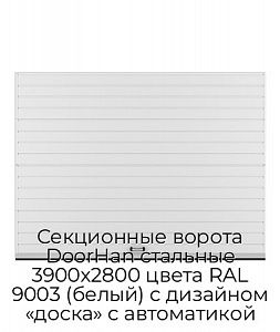 Секционные ворота DoorHan стальные 3900х2800 цвета RAL 9003 (белый) с дизайном «доска» с автоматикой preview 1