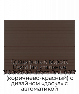 Секционные ворота DoorHan стальные 3100х2800 цвета RAL 8017 (коричнево-красный) с дизайном «доска» с автоматикой preview 1