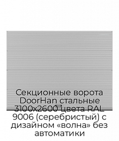 Секционные ворота DoorHan стальные 3100х2600 цвета RAL 9006 (серебристый) с дизайном «волна» без автоматики