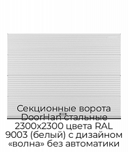 Секционные ворота DoorHan стальные 2300х2300 цвета RAL 9003 (белый) с дизайном «волна» без автоматики preview 1