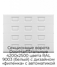 Секционные ворота DoorHan стальные 4200х2500 цвета RAL 9003 (белый) с дизайном «филенка» с автоматикой