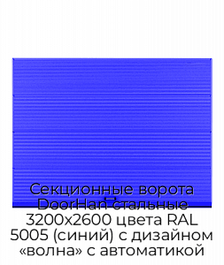 Секционные ворота DoorHan стальные 3200х2600 цвета RAL 5005 (синий) с дизайном «волна» с автоматикой preview 1