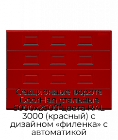 Секционные ворота DoorHan стальные 5000х2500 цвета RAL 3000 (красный) с дизайном «филенка» с автоматикой