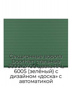 Секционные ворота DoorHan стальные 3000х2400 цвета RAL 6005 (зелёный) с дизайном «доска» с автоматикой preview 1