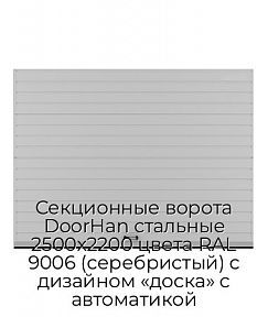Секционные ворота DoorHan стальные 2500х2200 цвета RAL 9006 (серебристый) с дизайном «доска» с автоматикой
