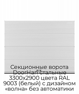 Секционные ворота DoorHan стальные 3300х2900 цвета RAL 9003 (белый) с дизайном «волна» без автоматики preview 1