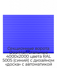 Секционные ворота DoorHan стальные 4000х2000 цвета RAL 5005 (синий) с дизайном «доска» с автоматикой