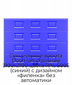 Секционные ворота DoorHan стальные 2100х2100 цвета RAL 5005 (синий) с дизайном «филенка» без автоматики preview 1