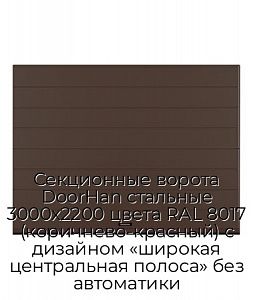 Секционные ворота DoorHan стальные 3000х2200 цвета RAL 8017 (коричнево-красный) с дизайном «широкая центральная полоса» без автоматики preview 1