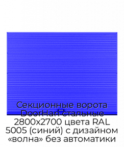 Секционные ворота DoorHan стальные 2800х2700 цвета RAL 5005 (синий) с дизайном «волна» без автоматики