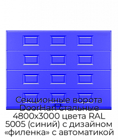 Секционные ворота DoorHan стальные 4800х3000 цвета RAL 5005 (синий) с дизайном «филенка» с автоматикой