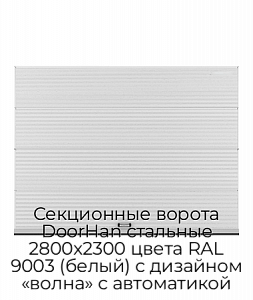 Секционные ворота DoorHan стальные 2800х2300 цвета RAL 9003 (белый) с дизайном «волна» с автоматикой preview 1