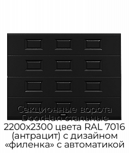 Секционные ворота DoorHan стальные 2200х2300 цвета RAL 7016 (антрацит) с дизайном «филенка» с автоматикой preview 1