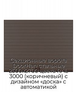 Секционные ворота DoorHan стальные 2500х2700 цвета RAL 3000 (коричневый) с дизайном «доска» с автоматикой preview 1
