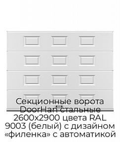 Секционные ворота DoorHan стальные 2600х2900 цвета RAL 9003 (белый) с дизайном «филенка» с автоматикой