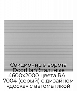 Секционные ворота DoorHan стальные 4600х2000 цвета RAL 7004 (серый) с дизайном «доска» с автоматикой preview 1
