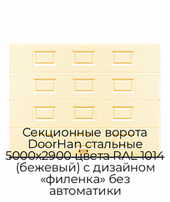 Секционные ворота DoorHan стальные 5000х2900 цвета RAL 1014 (бежевый) с дизайном «филенка» без автоматики