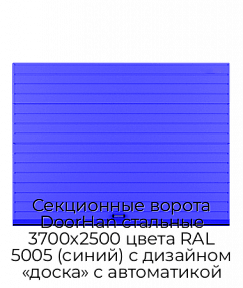 Секционные ворота DoorHan стальные 3700х2500 цвета RAL 5005 (синий) с дизайном «доска» с автоматикой