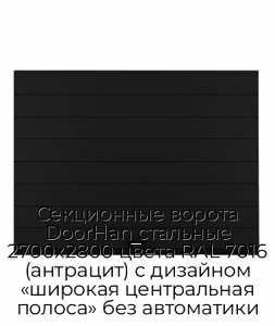 Секционные ворота DoorHan стальные 2700х2800 цвета RAL 7016 (антрацит) с дизайном «широкая центральная полоса» без автоматики preview 1