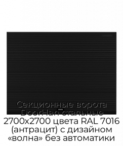 Секционные ворота DoorHan стальные 2700х2700 цвета RAL 7016 (антрацит) с дизайном «волна» без автоматики