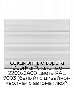Секционные ворота DoorHan стальные 2200х2400 цвета RAL 9003 (белый) с дизайном «волна» с автоматикой preview 1