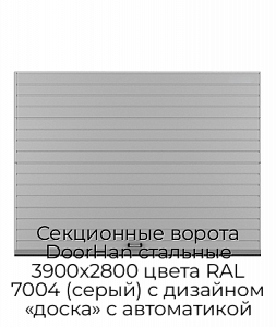 Секционные ворота DoorHan стальные 3900х2800 цвета RAL 7004 (серый) с дизайном «доска» с автоматикой preview 1
