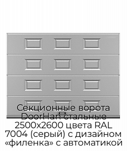 Секционные ворота DoorHan стальные 2500х2600 цвета RAL 7004 (серый) с дизайном «филенка» с автоматикой preview 1
