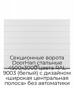Секционные ворота DoorHan стальные 4500х3000 цвета RAL 9003 (белый) с дизайном «широкая центральная полоса» без автоматики preview 1