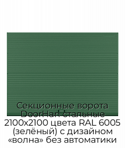 Секционные ворота DoorHan стальные 2100х2100 цвета RAL 6005 (зелёный) с дизайном «волна» без автоматики preview 1