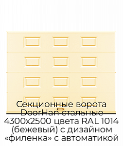 Секционные ворота DoorHan стальные 4300х2500 цвета RAL 1014 (бежевый) с дизайном «филенка» с автоматикой preview 1