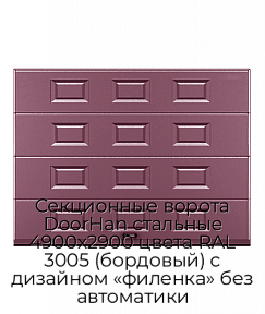 Секционные ворота DoorHan стальные 4900х2900 цвета RAL 3005 (бордовый) с дизайном «филенка» без автоматики