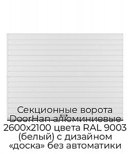 Секционные ворота DoorHan алюминиевые 2600х2100 цвета RAL 9003 (белый) с дизайном «доска» без автоматики preview 1